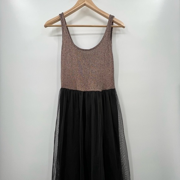 Top Shop Gold Tank Black Lined Tulle Dress Ladies Size 4 - Picture 2 of 11